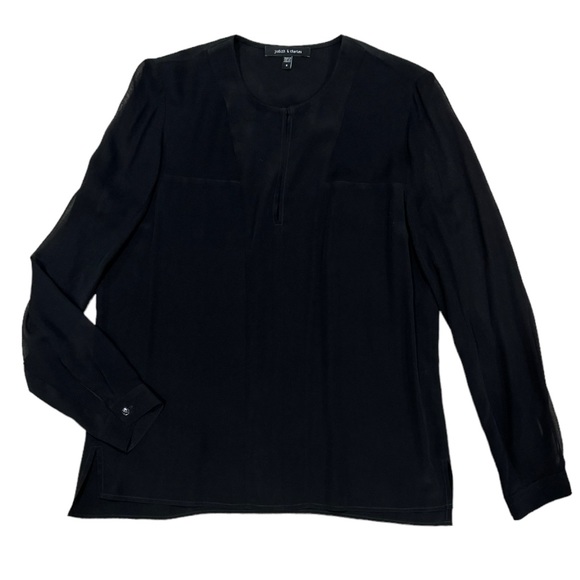 Judith & Charles Black Silk Pullover Blouse With Sheer Sleeves Size 8 - Picture 2 of 9